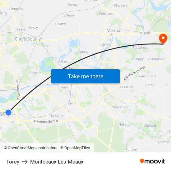 Torcy to Montceaux-Les-Meaux map