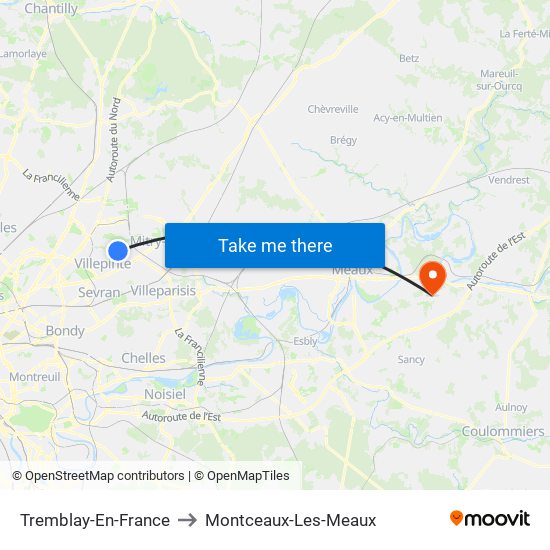 Tremblay-En-France to Montceaux-Les-Meaux map