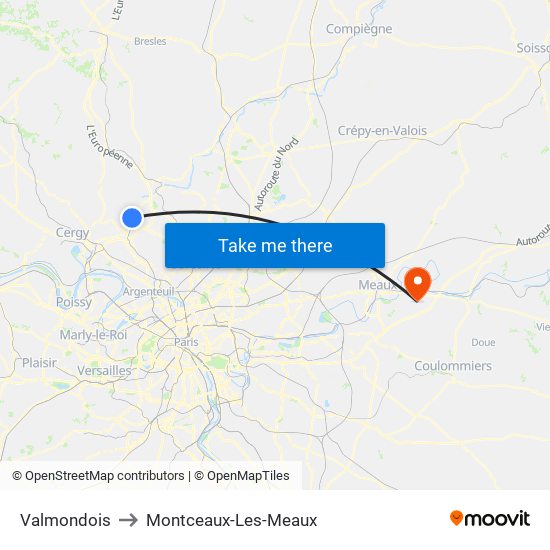 Valmondois to Montceaux-Les-Meaux map