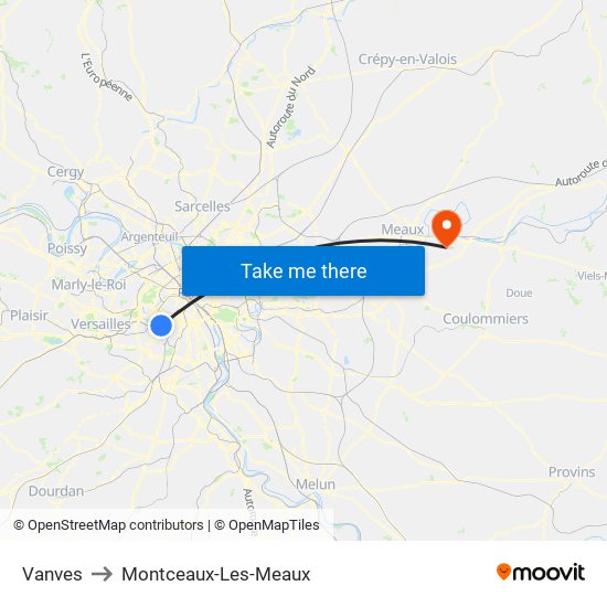 Vanves to Montceaux-Les-Meaux map