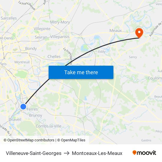 Villeneuve-Saint-Georges to Montceaux-Les-Meaux map