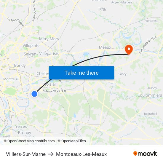 Villiers-Sur-Marne to Montceaux-Les-Meaux map