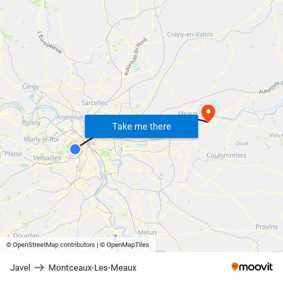 Javel to Montceaux-Les-Meaux map