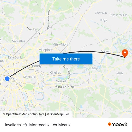 Invalides to Montceaux-Les-Meaux map