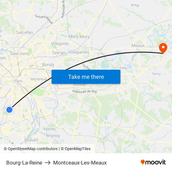 Bourg-La-Reine to Montceaux-Les-Meaux map