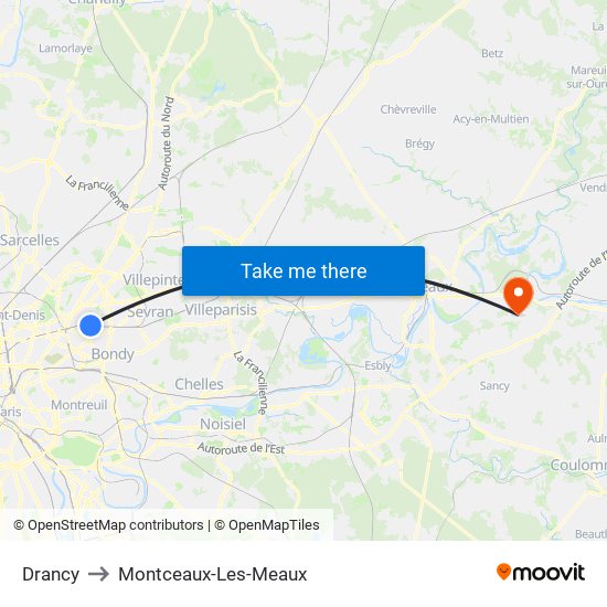 Drancy to Montceaux-Les-Meaux map