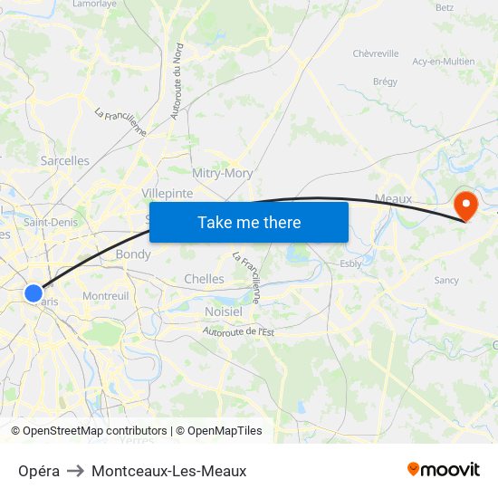 Opéra to Montceaux-Les-Meaux map