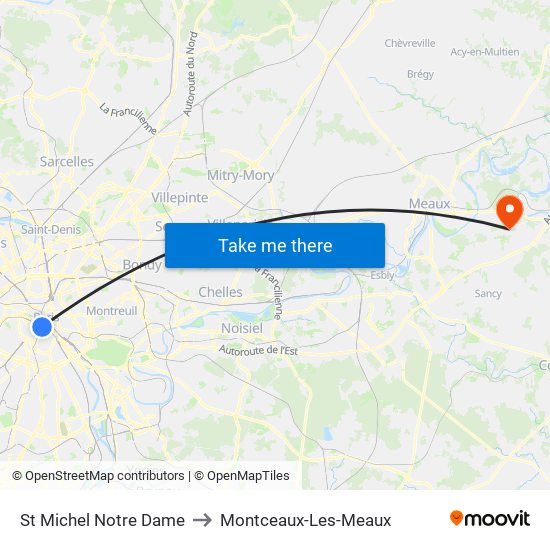 St Michel Notre Dame to Montceaux-Les-Meaux map