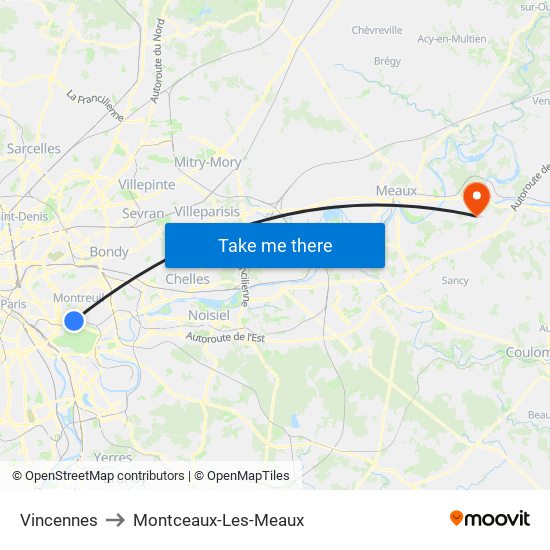 Vincennes to Montceaux-Les-Meaux map