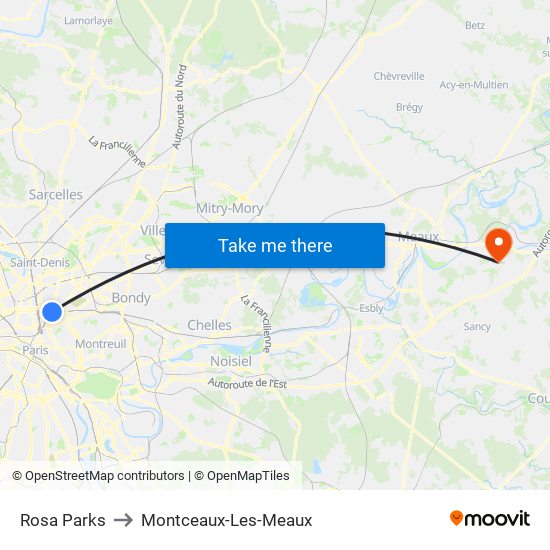Rosa Parks to Montceaux-Les-Meaux map