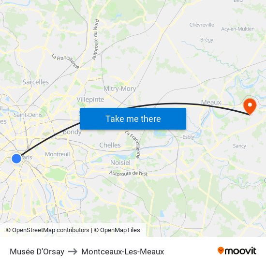 Musée D'Orsay to Montceaux-Les-Meaux map