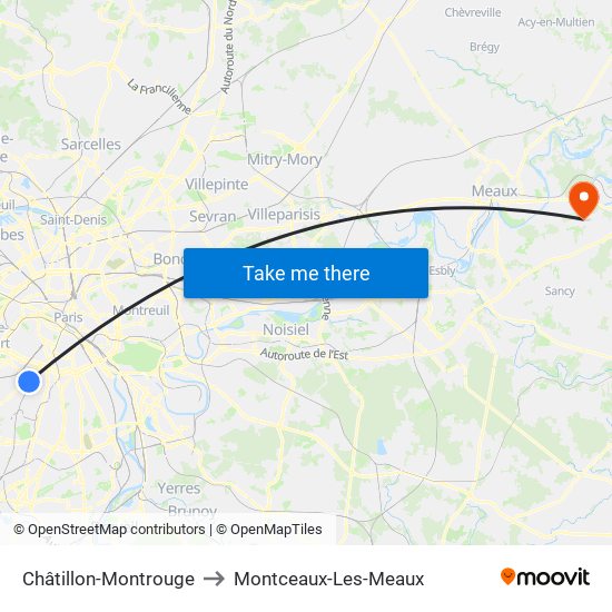 Châtillon-Montrouge to Montceaux-Les-Meaux map