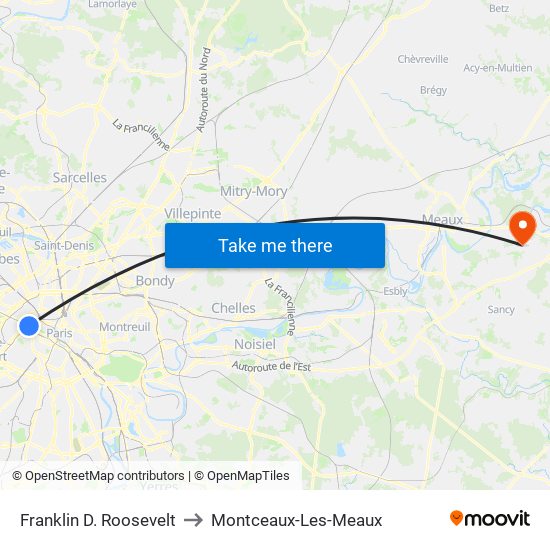 Franklin D. Roosevelt to Montceaux-Les-Meaux map