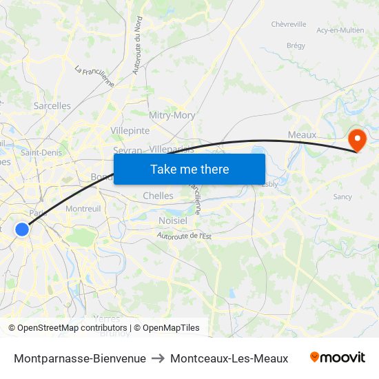 Montparnasse-Bienvenue to Montceaux-Les-Meaux map