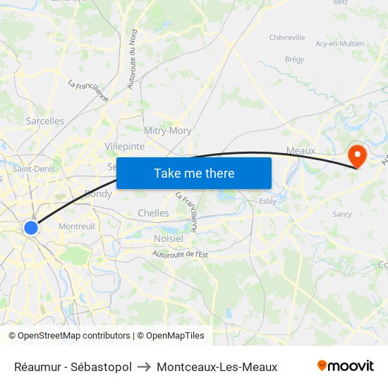 Réaumur - Sébastopol to Montceaux-Les-Meaux map