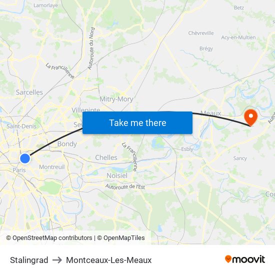 Stalingrad to Montceaux-Les-Meaux map