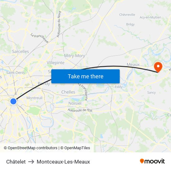 Châtelet to Montceaux-Les-Meaux map