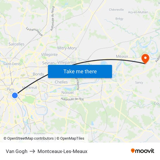 Van Gogh to Montceaux-Les-Meaux map