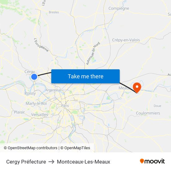 Cergy Préfecture to Montceaux-Les-Meaux map