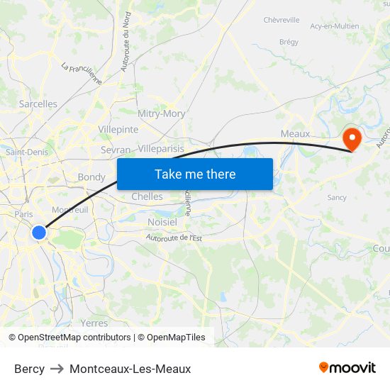 Bercy to Montceaux-Les-Meaux map
