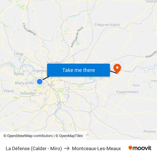 La Défense (Calder - Miro) to Montceaux-Les-Meaux map