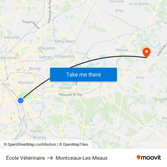 École Vétérinaire to Montceaux-Les-Meaux map