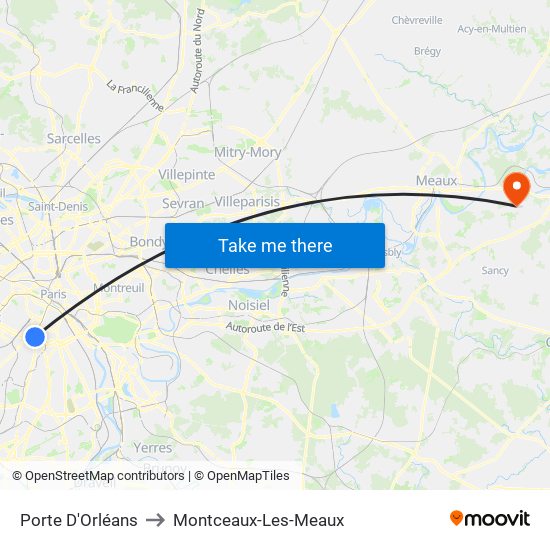 Porte D'Orléans to Montceaux-Les-Meaux map