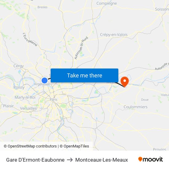 Gare D'Ermont-Eaubonne to Montceaux-Les-Meaux map