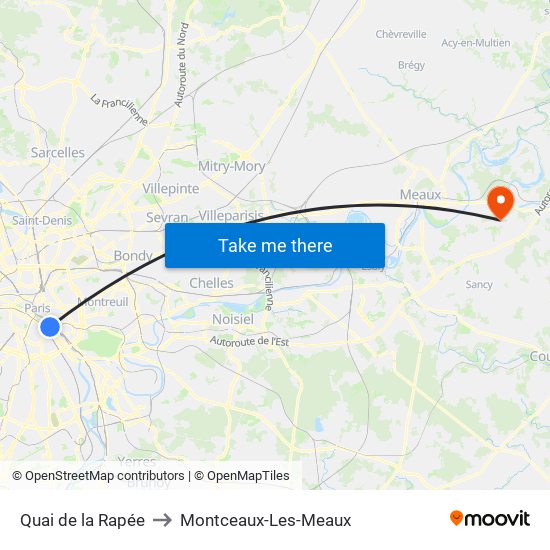Quai de la Rapée to Montceaux-Les-Meaux map