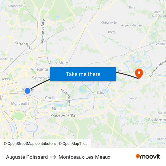 Auguste Polissard to Montceaux-Les-Meaux map