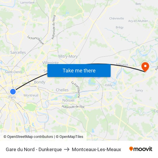 Gare du Nord - Dunkerque to Montceaux-Les-Meaux map