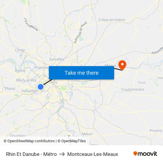 Rhin Et Danube - Métro to Montceaux-Les-Meaux map