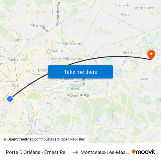 Porte D'Orléans - Ernest Reyer to Montceaux-Les-Meaux map