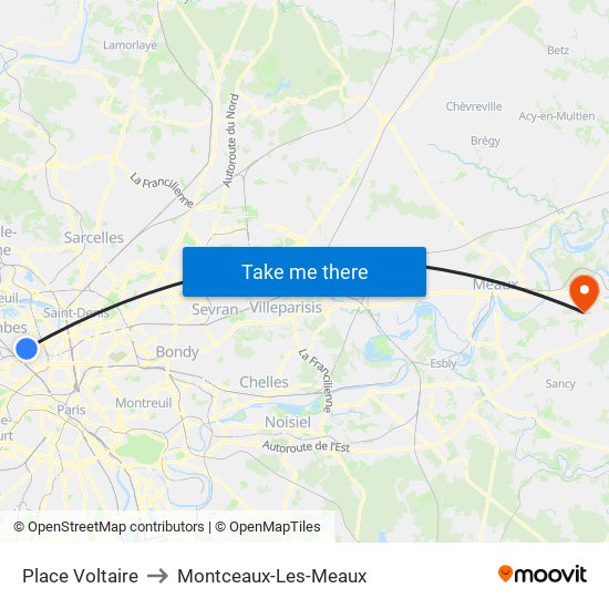 Place Voltaire to Montceaux-Les-Meaux map