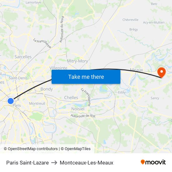Paris Saint-Lazare to Montceaux-Les-Meaux map