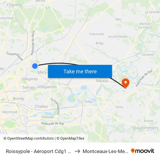 Roissypole - Aéroport Cdg1 (G1) to Montceaux-Les-Meaux map