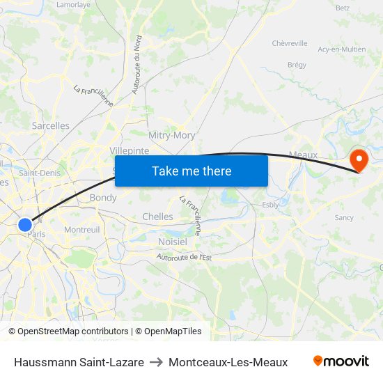 Haussmann Saint-Lazare to Montceaux-Les-Meaux map