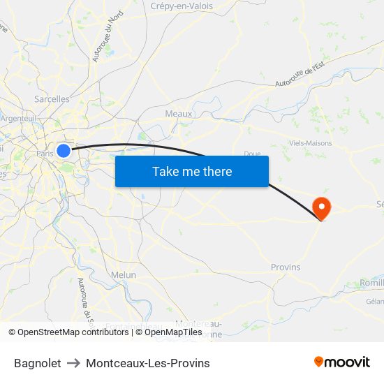 Bagnolet to Montceaux-Les-Provins map
