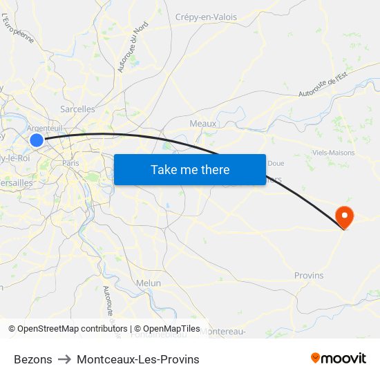 Bezons to Montceaux-Les-Provins map