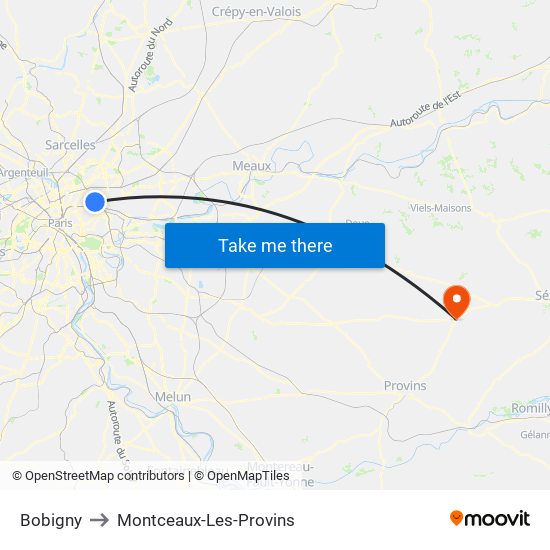 Bobigny to Montceaux-Les-Provins map