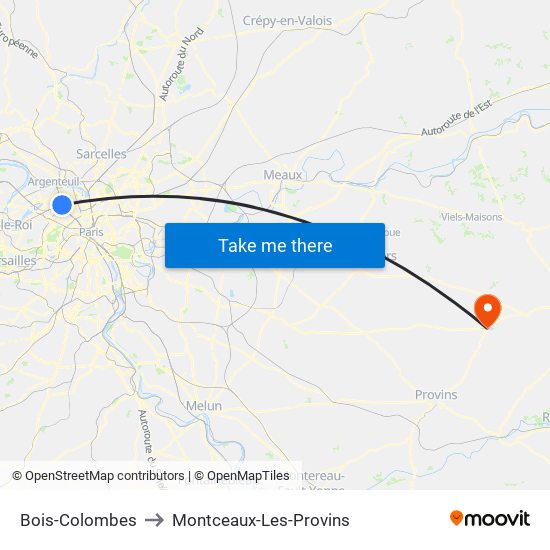 Bois-Colombes to Montceaux-Les-Provins map