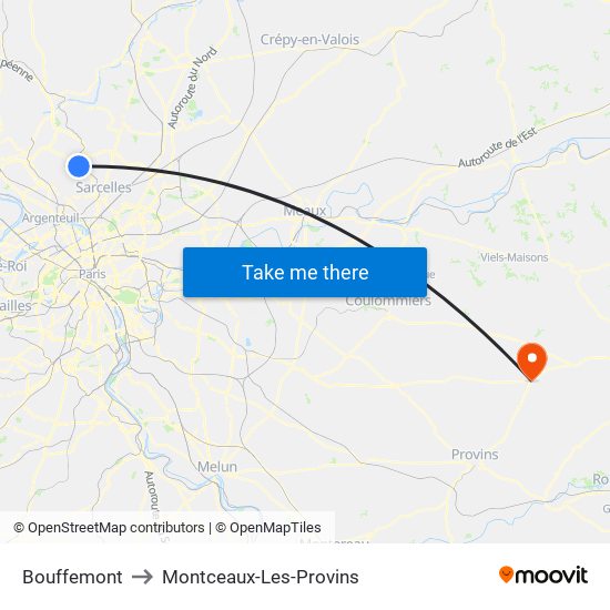 Bouffemont to Montceaux-Les-Provins map