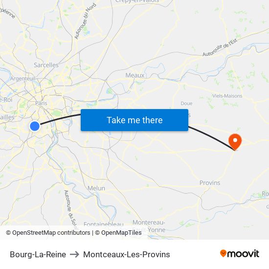 Bourg-La-Reine to Montceaux-Les-Provins map