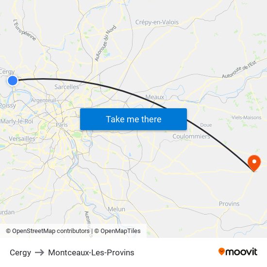 Cergy to Montceaux-Les-Provins map