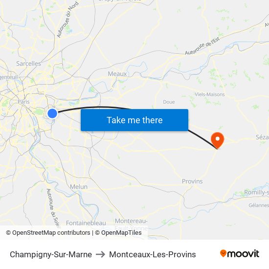 Champigny-Sur-Marne to Montceaux-Les-Provins map