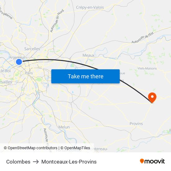 Colombes to Montceaux-Les-Provins map