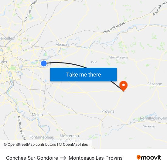 Conches-Sur-Gondoire to Montceaux-Les-Provins map
