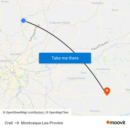 Creil to Montceaux-Les-Provins map