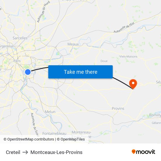 Creteil to Montceaux-Les-Provins map