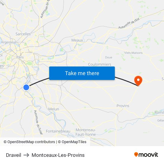 Draveil to Montceaux-Les-Provins map
